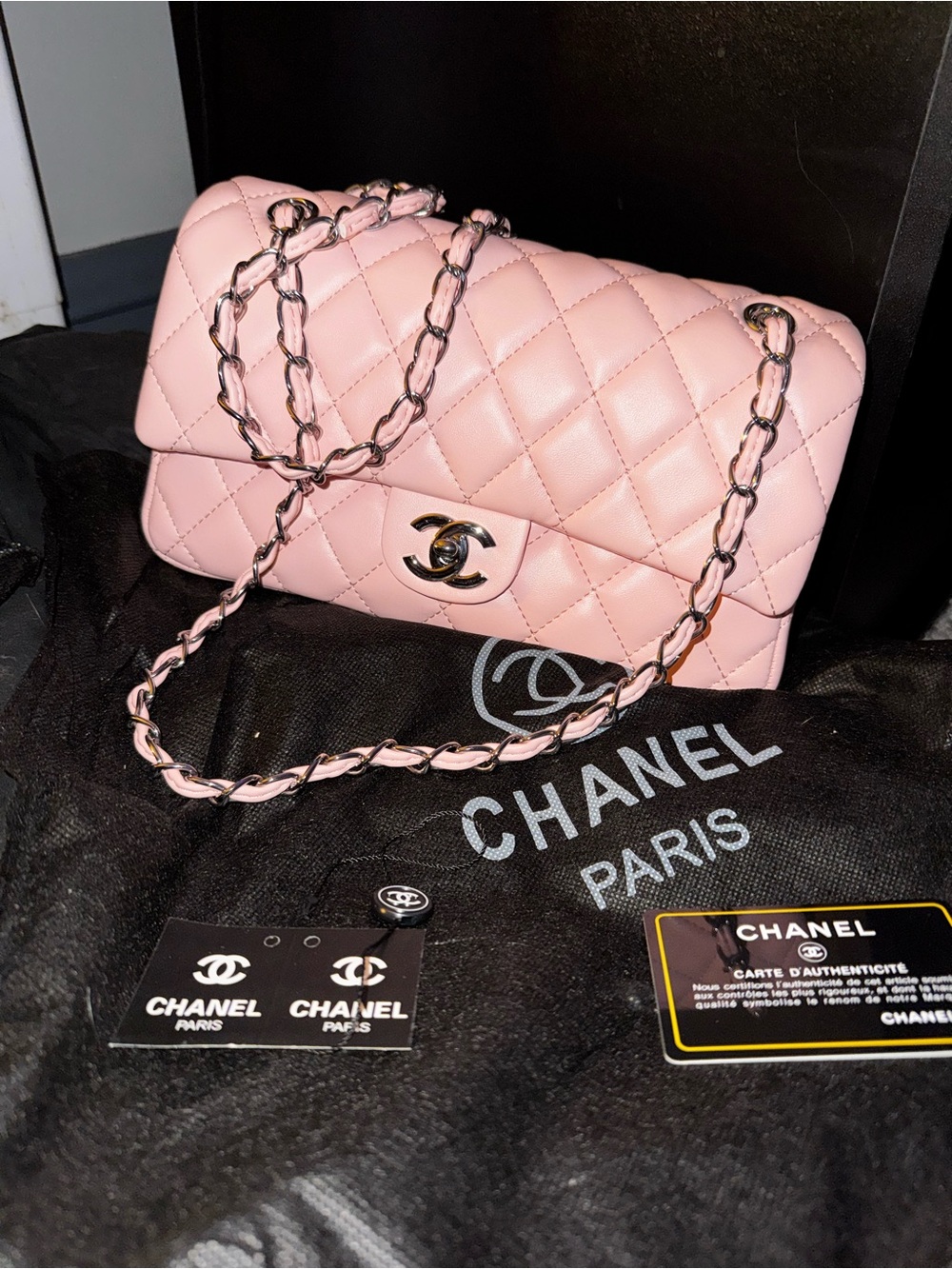 CHANEL Pink Quilted Shoulder Flap Bag with Chain Strap